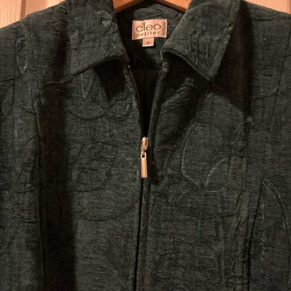 Cleo Petite Velveteen-Textured Dark Teal Zip Jacket, 6
